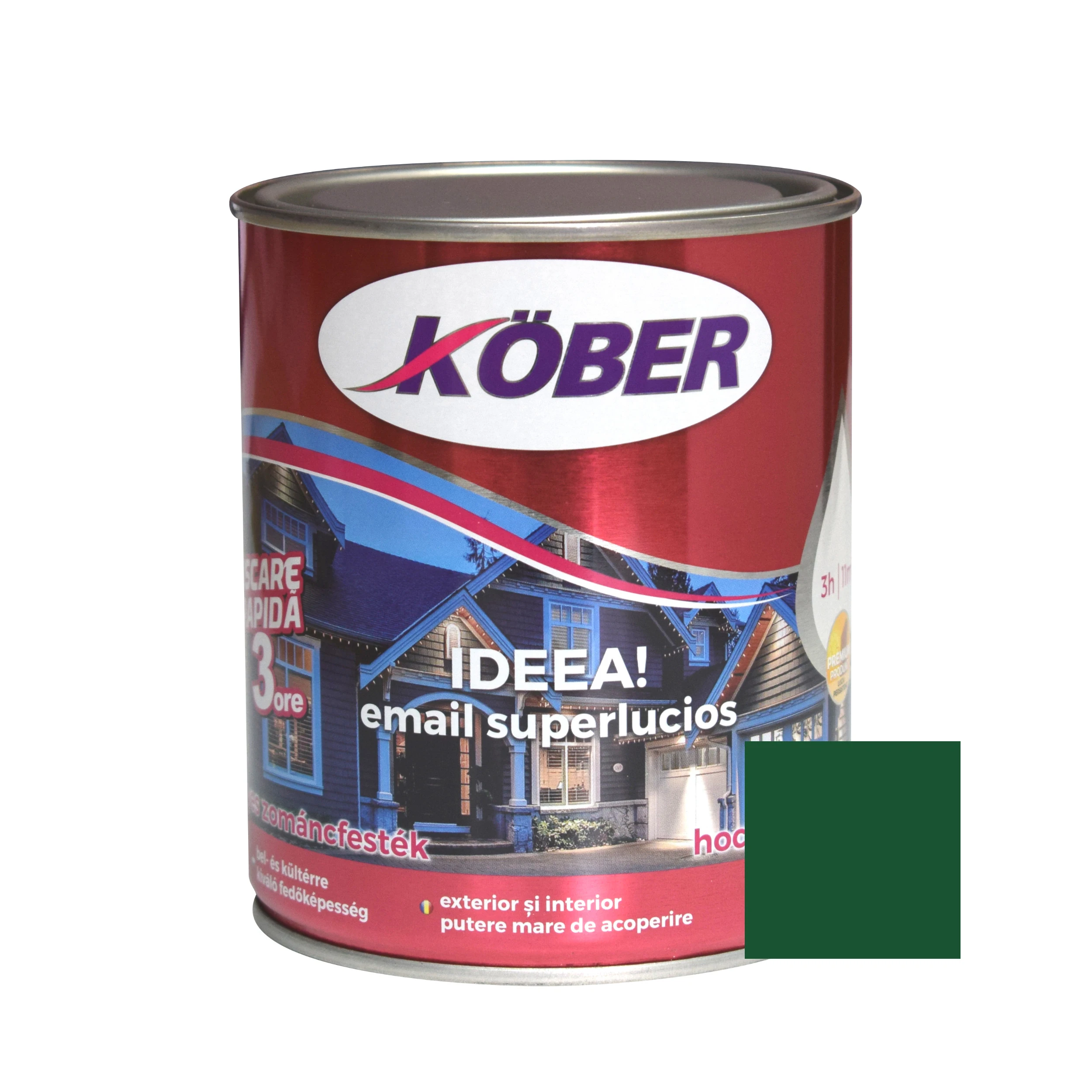 Vopsea si tencuieli decorative - Vopsea alchidica pentru lemn / metal, Kober Ideea, interior / exterior, verde mediu, 0.75 L