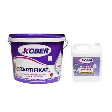 Vopsea si tencuieli decorative - Vopsea superlavabila interior Kober Zertifikat Plus, alb, 15 l + amorsa 3 l