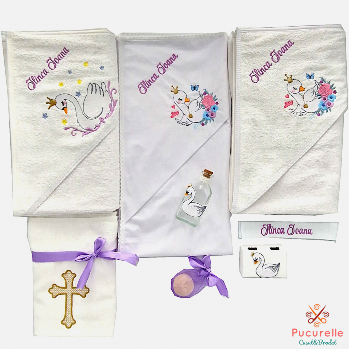 Trusou botez personalizat - 11 piese "Lebada gingașă" - lila [5]