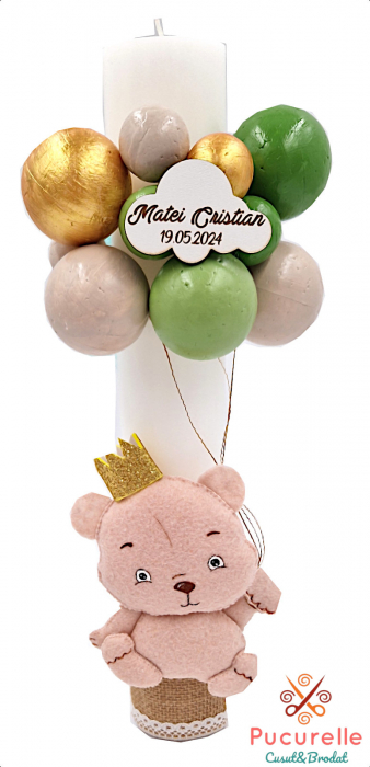 Trusou botez personalizat - 9 piese  "Ursuleț cu baloane- crem" [3]