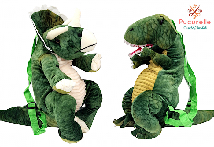 Rucsac /Ghiozdan Dinozaur T-rex verde personalizat prin brodare [2]