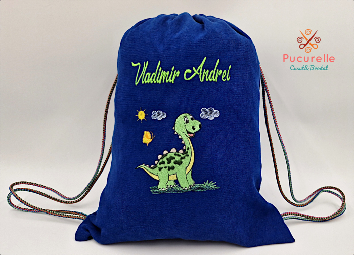 Săculeț bleumarin personalizat pentru grădiniță "Dino" [1]