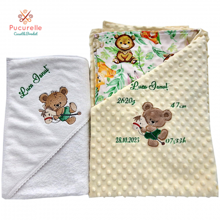 Trusou botez personalizat - 11 piese "Baby bear" - Verde [3]