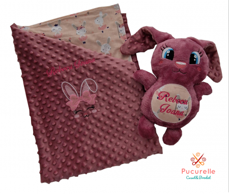 Jucării - Set personalizat păturică și jucărie "Bunny All Plush" Roz vintage