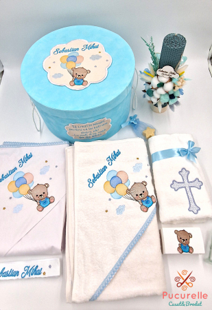 Trusou Botez - Trusou de botez personalizat "Ursuleț cu baloane"