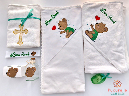 Trusou botez personalizat - 11 piese "Baby bear" - Verde [1]