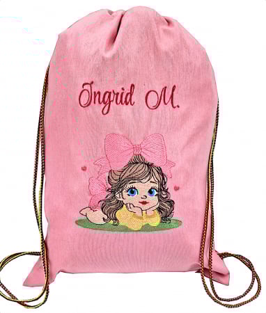 Săculeț / Ghiozdan personalizat - Săculeț roz personalizat pentru grădiniță "Beauty"