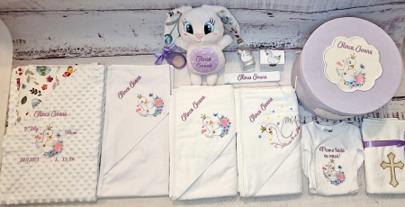 Trusou botez personalizat - 11 piese "Lebada gingașă" - lila [1]