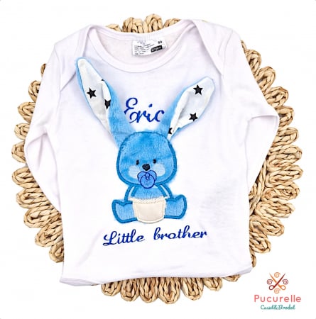Paște - Body personalizat cu elemente 3d - Iepuraș Blue cu urechi 3d