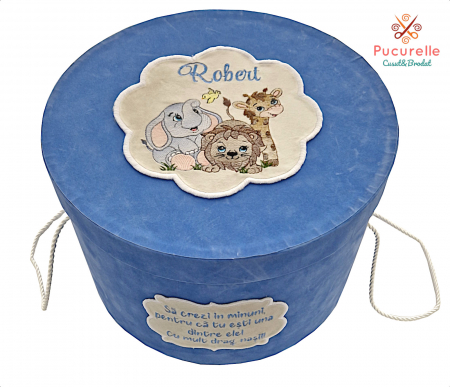 Cutie personalizată trusou - Cutie personalizată din catifea pentru trusou "Blue safari"