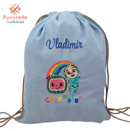 Săculeț blue aqua personalizat pentru grădiniță "Coco"