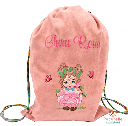 Grădiniță - Săculeț roz pudră, personalizat pentru grădiniță "Blossom girl"