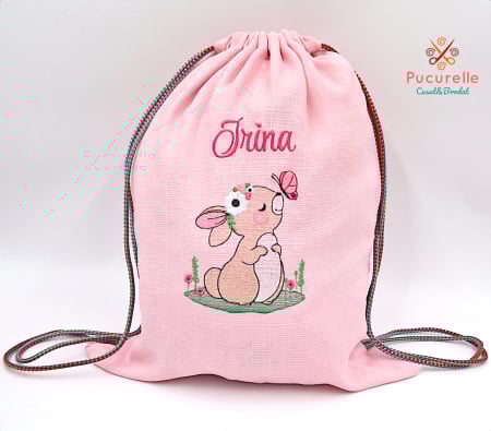 Paște - Săculeț roz pal personalizat pentru grădiniță "Bunny"