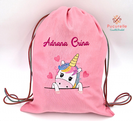 Săculeț / Ghiozdan personalizat - Săculeț roz personalizat pentru gradiniță "Unicorn"