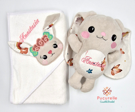 Jucării - Set prosop bebe și jucărie personalizată "Bunny Love"