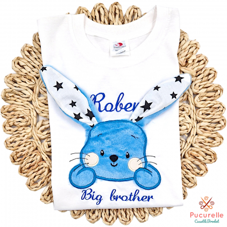 Paște - Tricou personalizat cu elemente 3d - Iepuraș Blue cu urechi 3d