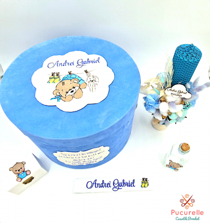 Trusou botez personalizat - 11 piese "Bebe ursuleț" - Bleu [2]