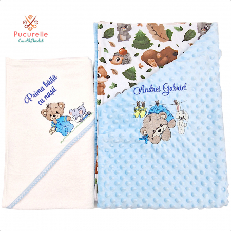 Trusou botez personalizat - 11 piese "Bebe ursuleț" - Bleu [4]