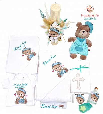 Botez - Trusou botez personalizat - 10 piese "Ursuleț cu bască"
