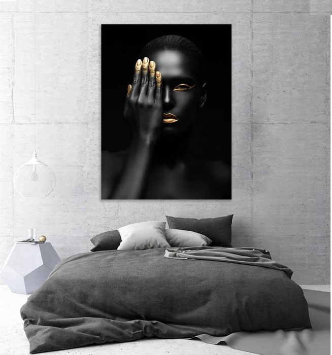 Tablou canvas B&W Girl Gold [2]