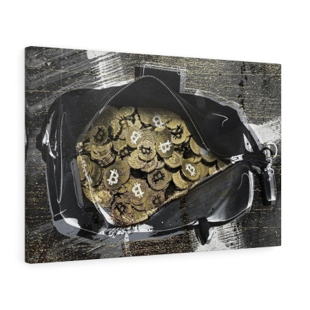 Tablou canvas Bitcoin Bag Tablouri Black & Gold - Tablou canvas Bitcoin Bag