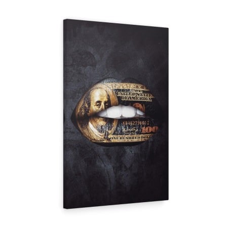 Tablou canvas Dollar Gold Lips Tablouri Black & Gold - Tablou canvas Dollar Gold Lips