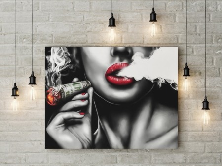 Tablou canvas Smoking Money Lips [1]