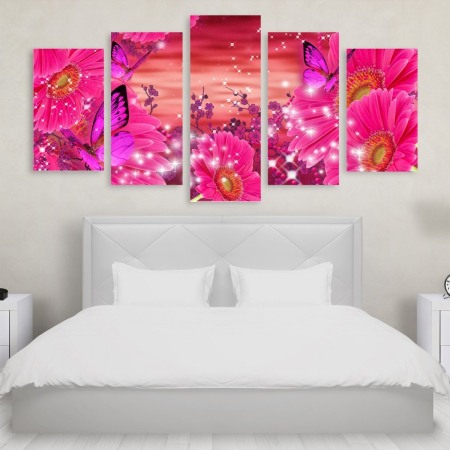 Tablou Multicanvas 5 Piese Butterfly Flowers Tablouri Multicanvas - Tablou Multicanvas 5 Piese Butterfly Flowers