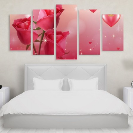 Tablou Multicanvas 5 Piese Pink Roses Tablouri Multicanvas - Tablou Multicanvas 5 Piese Pink Roses