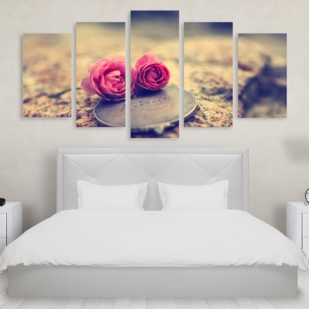 Tablou Multicanvas 5 Pink Roses Tablouri Multicanvas - Tablou Multicanvas 5 Pink Roses
