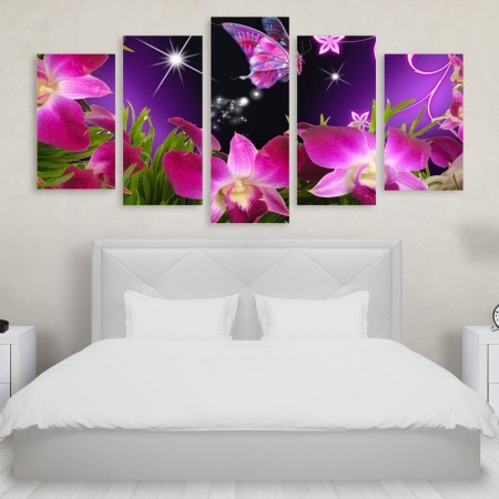 Tablou Multicanvas 5 Purple Butterfly Flower Tablouri Multicanvas - Tablou Multicanvas 5 Purple Butterfly Flower