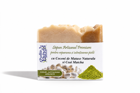 Sapun Solid Atizanal Premium - Săpun Artizanal Natural cu  Coconi de Matase Naturala si Ceai Matcha