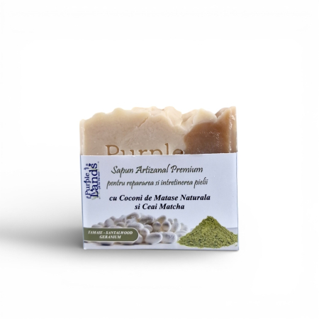 Sapun Solid Atizanal Premium - Săpun Artizanal Natural cu  Coconi de Matase Naturala si Ceai Matcha