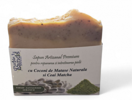 Cosmetice Naturale - Săpun Artizanal Natural cu  Coconi de Matase Naturala si Ceai Matcha
