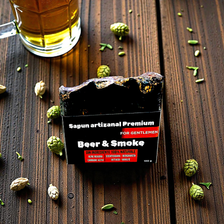 Săpun Solid Premium „Beer & Smoke” – cu Bere Neagră, Uleiuri Prețioase și Arome Lemnoase  100 g [1]