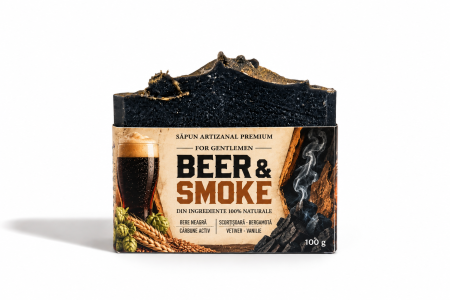 Sapun Solid Atizanal Premium - Săpun Solid Premium „Beer & Smoke” – cu Bere Neagră, Uleiuri Prețioase și Arome Lemnoase  100 g