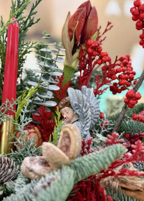 Aranjament de iarna festiv rosu cu lumanari [2]