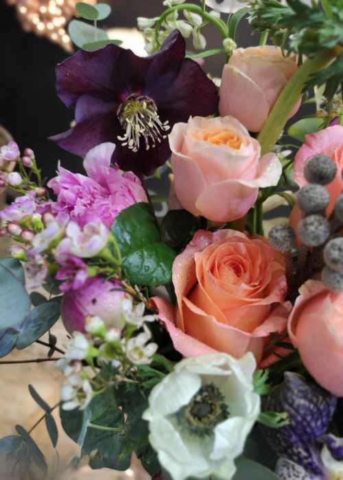 Aranjament floral portocaliu cu mov cu anemone si orhidee [3]