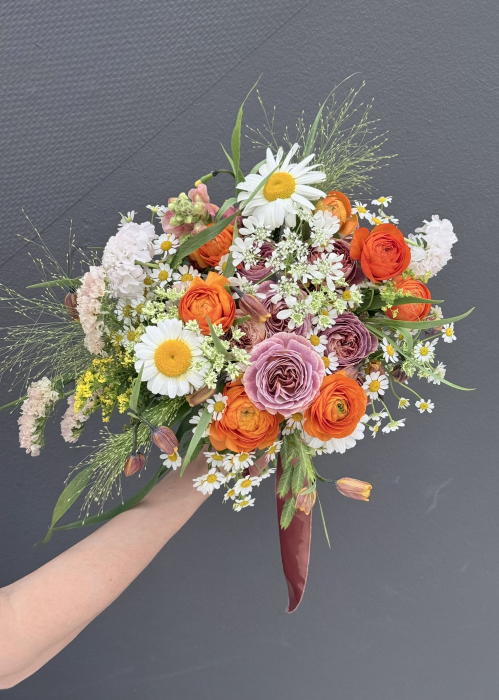Buchet de cununie rustic din flori de camp portocaliu violet [11]