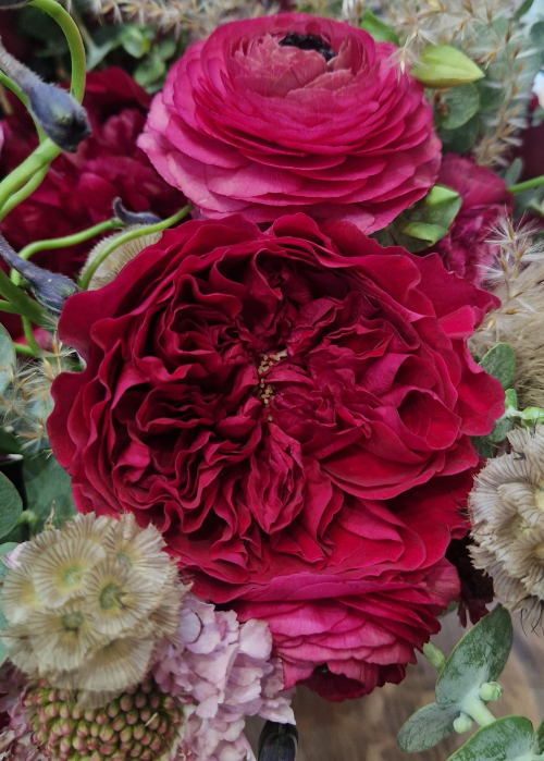 Buchet de mireasa sau nasa rosu din bujori si ranunculus [3]