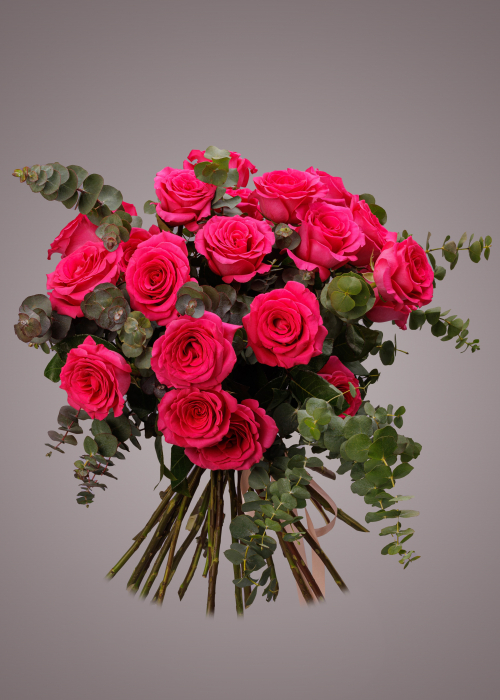 Buchet de trandafiri magenta cu eucalipt [3]