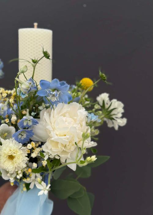 Lumanare de botez baietel albastra cu campanula si delphinium [3]