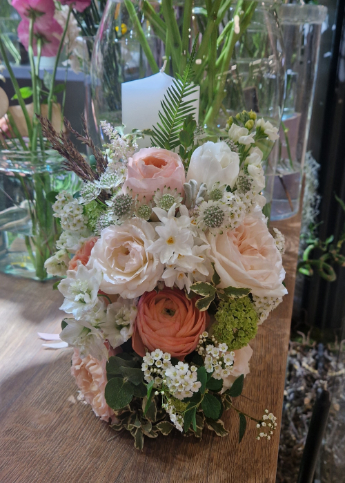 Lumanare de botez cu flori in culori somon [4]