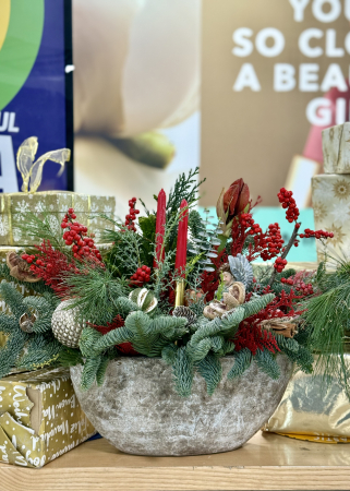 Aranjament de iarna festiv rosu cu lumanari [3]