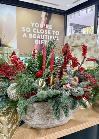 Aranjament de iarna festiv rosu cu lumanari [4]