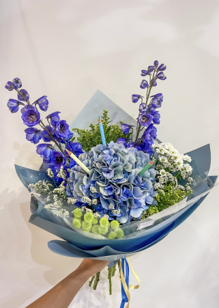 PENTRU SCOALA & GRADI - Buchet de flori albastru pentru scoala creioane colorate