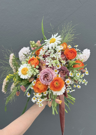 Buchet de cununie rustic din flori de camp portocaliu violet [7]