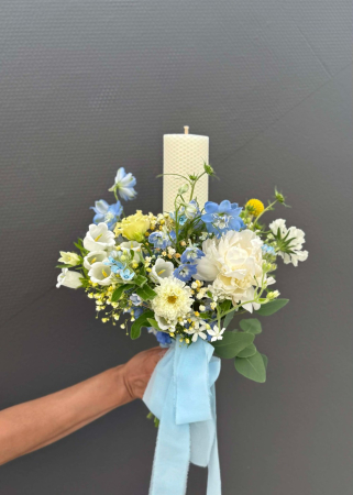 EVENIMENTE - Lumanare de botez baietel albastra cu campanula si delphinium