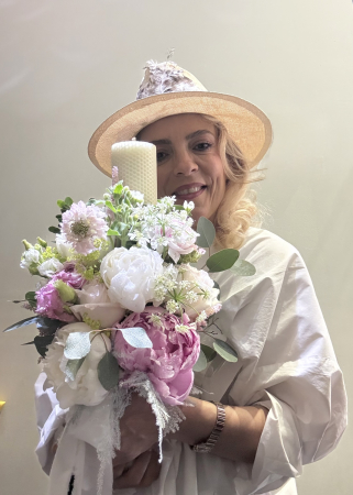 LUMANARI BOTEZ - Lumanare de botez fetita cu flori alb roz