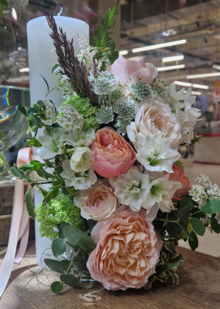 LUMANARI BOTEZ - Lumanare de botez cu flori in culori somon